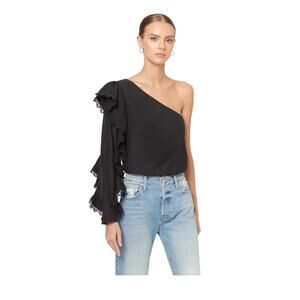 CAMI NYC Shivani Top XS Women's Casual One Shoulder Black Boho Blouse